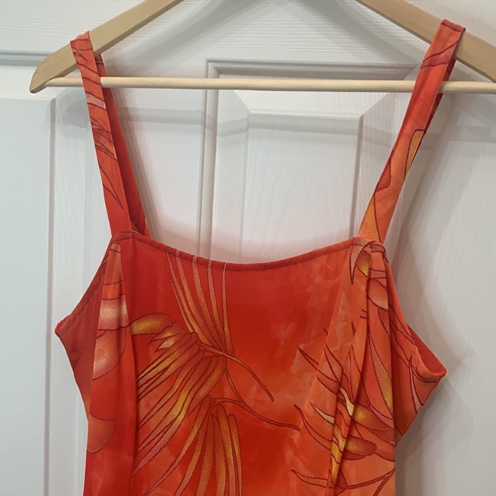 Robbie Bee Sz 10 Square Neck Sleeveless Ruffled Hem Fully Lined Tropical Dress - Picture 3 of 10